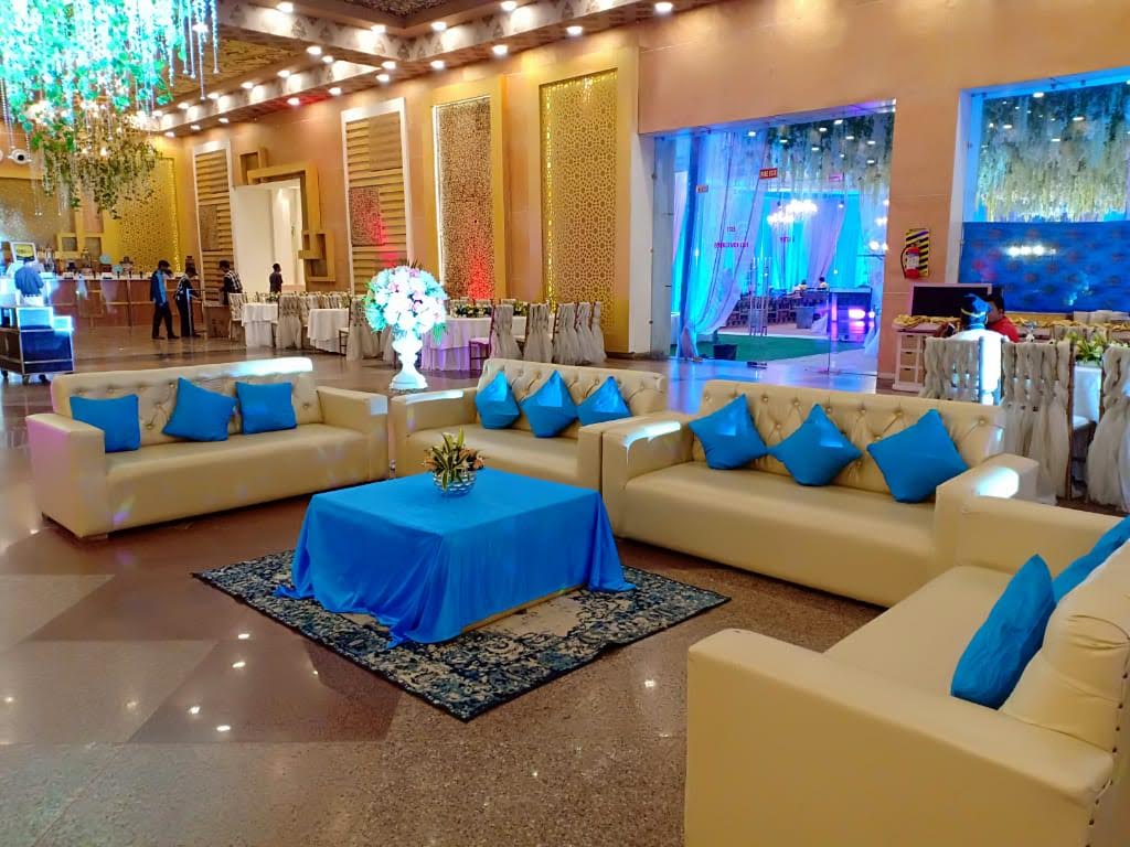 room adorned in blue and white, showcasing the work of an event planner in Delhi.